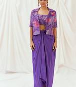 Violet floral printed georgette jacket set