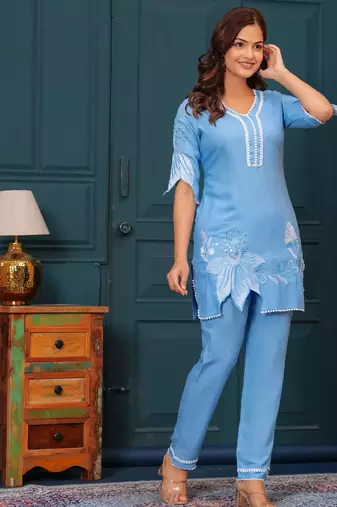  Embroidered Tunic With Trousers Co-Ords