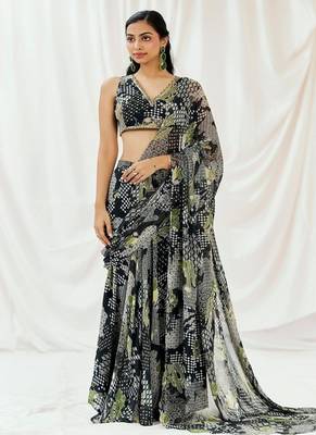 Black printed georgette saree 1