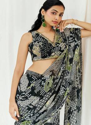 Black printed georgette saree 2