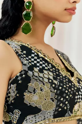 Black printed georgette saree