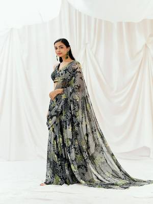 Black printed georgette saree 5