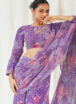 Violet floral printed georgette saree 4