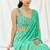 Turquoise floral printed crepe saree