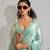Firozi color hand work zharkhan stone satin silk saree with blouse