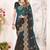 Rama color zari resham embroidery fendy satin silk two tone shade saree with blouse