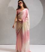 Pink color zharkhan beads with stone work fendy silk two tone saree with running blouse