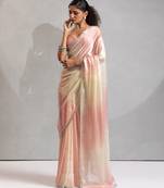 Peach color zharkhan beads with stone work fendy silk two tone saree with running blouse