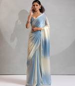 Firozi color zharkhan beads with stone work fendy silk two tone saree with running blouse