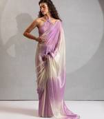 Purple color zharkhan beads with stone work fendy silk two tone saree with running blouse