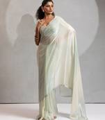 Pista color zharkhan beads with stone work fendy silk two tone saree with running blouse