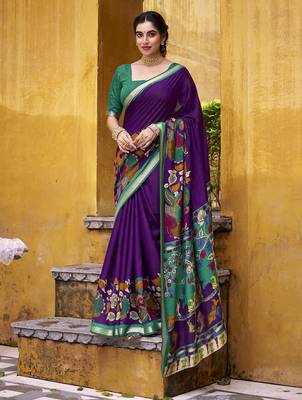 Elegant Kalamkari Print Chanderi Saree with Zari Weaving Timeless Grace 4
