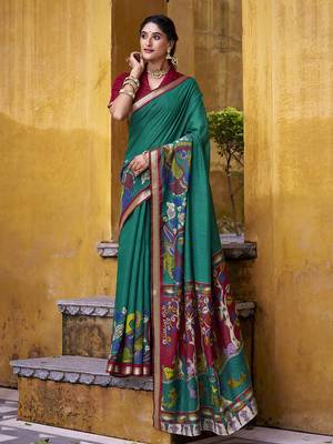 Elegant Kalamkari Print Chanderi Saree with Zari Weaving Timeless Grace 1