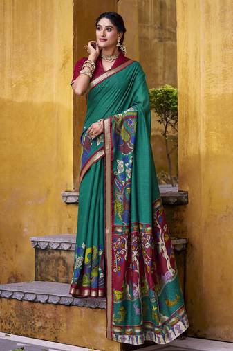 Elegant Kalamkari Print Chanderi Saree with Zari Weaving Timeless Grace
