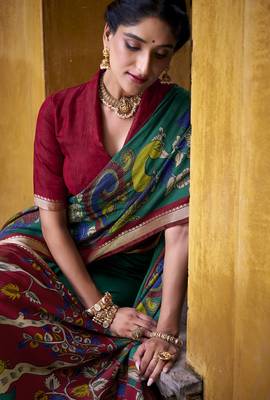 Elegant Kalamkari Print Chanderi Saree with Zari Weaving Timeless Grace 2
