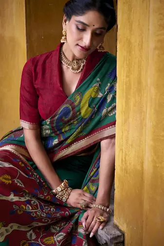 Elegant Kalamkari Print Chanderi Saree with Zari Weaving Timeless Grace