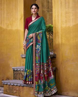 Elegant Kalamkari Print Chanderi Saree with Zari Weaving Timeless Grace 4
