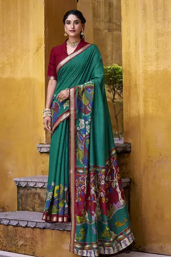 Elegant Kalamkari Print Chanderi Saree with Zari Weaving Timeless Grace