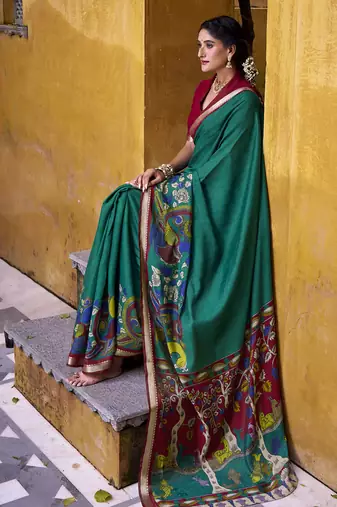 Elegant Kalamkari Print Chanderi Saree with Zari Weaving Timeless Grace