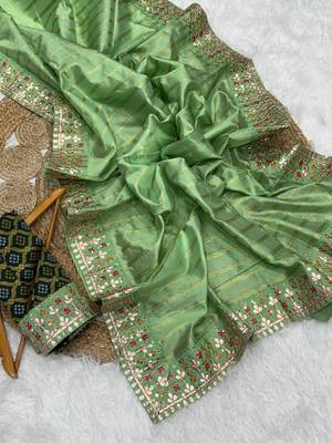 Green Color Premium Banarasi Silk blend with Rich Zari Weaving 1