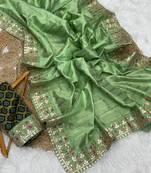 Green Color Premium Banarasi Silk blend with Rich Zari Weaving
