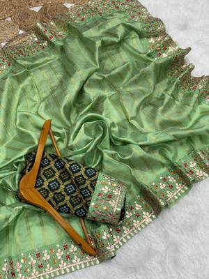 Green Color Premium Banarasi Silk blend with Rich Zari Weaving 2