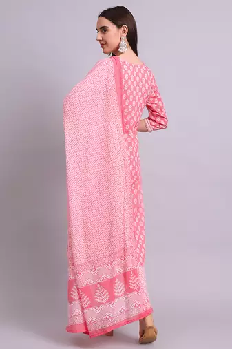 red cotton buti printed & embroidery work kurta with trousers & dupatta set