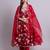 maroon cotton floral printed & embroidery work anarkali kurta with trousers & dupatta set