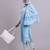 sky blue cotton buti printed & embroidery work kurta with trousers & dupatta set