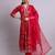 maroon cotton floral printed & embroidery work kurta with trousers & dupatta set