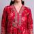 maroon cotton floral printed & embroidery work kurta with trousers & dupatta set