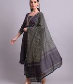 blue cotton buti printed & embroidery work kurta with trousers & dupatta set