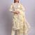 beige cotton floral printed & embroidery work kurta with trousers & dupatta set