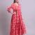 red cotton floral printed & embroidery work anarkali dress with dupatta set