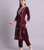 purple cotton & embroidery work kurta with trousers set