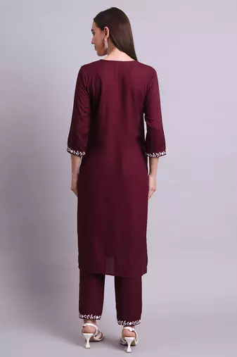 purple cotton & embroidery work kurta with trousers set