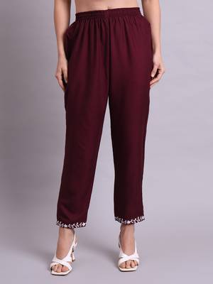 purple cotton & embroidery work kurta with trousers set 5