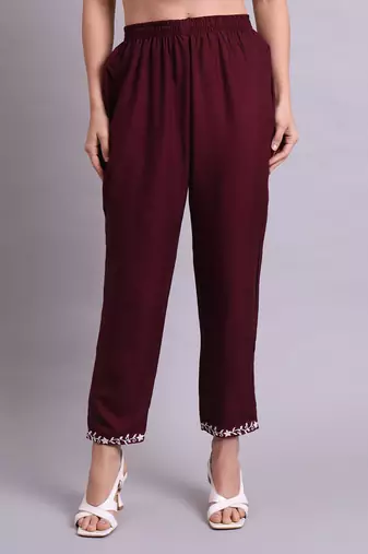 purple cotton & embroidery work kurta with trousers set