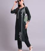 green cotton & embroidery work kurta with trousers set