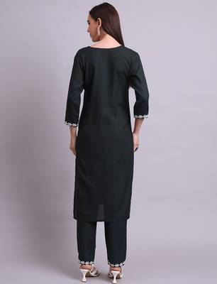 green cotton & embroidery work kurta with trousers set 4