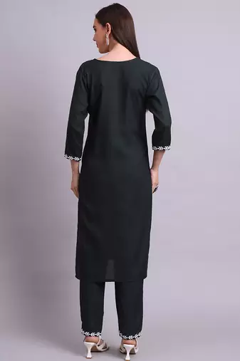 green cotton & embroidery work kurta with trousers set
