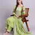 green cotton & embroidery work kurta with trousers & dupatta set
