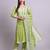 green cotton & embroidery work kurta with trousers & dupatta set
