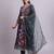 black cotton floral printed & embroidery work anarkali kurta with trousers & dupatta set