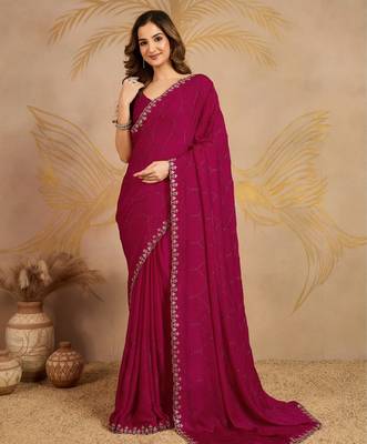 Silk Blend Zarkan Work Saree with Unstitched Blouse Piece 1