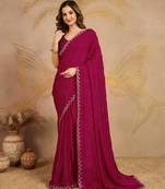 Trendmalls Silk Blend Zarkan Work Saree with Unstitched Blouse Piece