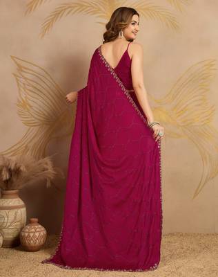 Silk Blend Zarkan Work Saree with Unstitched Blouse Piece 2