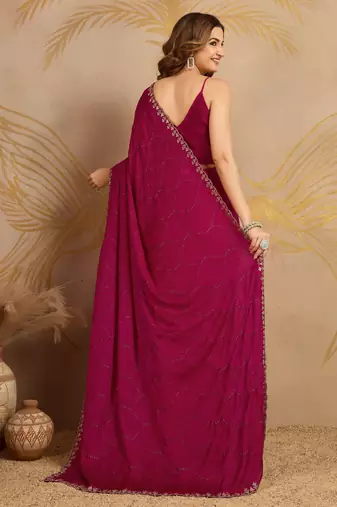 Silk Blend Zarkan Work Saree with Unstitched Blouse Piece