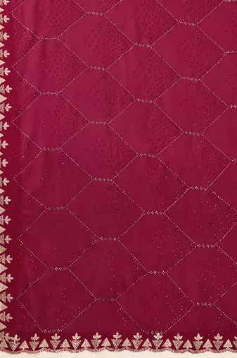 Silk Blend Zarkan Work Saree with Unstitched Blouse Piece