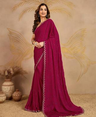 Silk Blend Zarkan Work Saree with Unstitched Blouse Piece 7